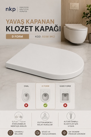 İnci D Form Yavaş Kapanan Klozet Kapağı Thermoplast Üstten Montaj Soft Close Beyaz