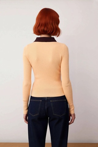 Frm Kadın Fitted İnce Polo Yaka Triko Body Kazak Fitilli Dokuma Basic sarı