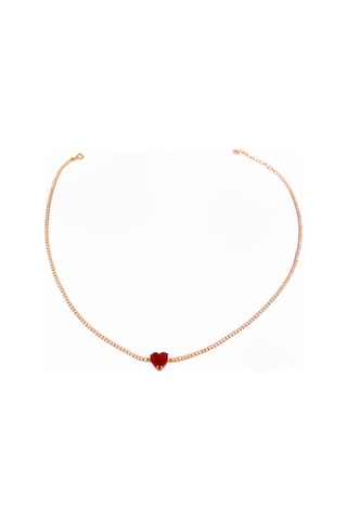Renkli Taşlı Kalpli Su Yolu Zincirli Gümüş Choker Rose Gold