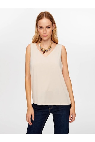 Faik Sönmez Modallı V Yaka Örme Kadın Atlet W26atl011 Taş
