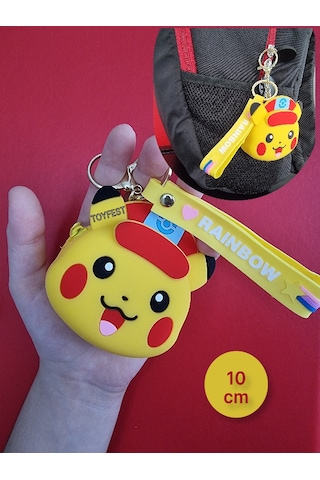 Pokemon Pikachu Figürlü Yumuşak Silikonlu Fermuarlı Mini Cüzdan Anahtarlık Çanta Süsü Model 2- 10 Cm