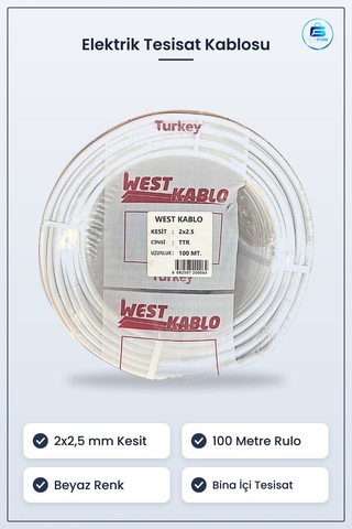Ttr Elektrik Tesisat Kablosu 2x2,5 Mm 100 Metre Beyaz Kablo Rulo
