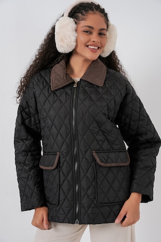 Kadın Siyah Kahve Kapitone Oversize Mont 5229 Siyah