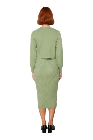 Ersefa Kadın Şık Akrilik Bisiklet Yaka Uzun Kol Bodycon Midi Triko Elbis Mint