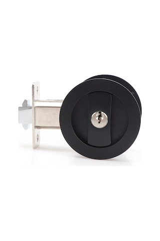 Nayomiglow Sürgülü Cep Kapı Kilidi Siyah Gizlilik Yuvarlak Cep Kapı Donanımı Siyah Çağdaş Cep Kapı Kilidi Anahtarlı