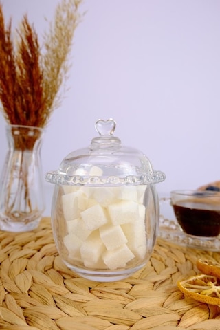 Digithome Kalp Boncuklu Cam Kaşıklı Şekerlik Bal Kavanozu - Sur-27 C320.049