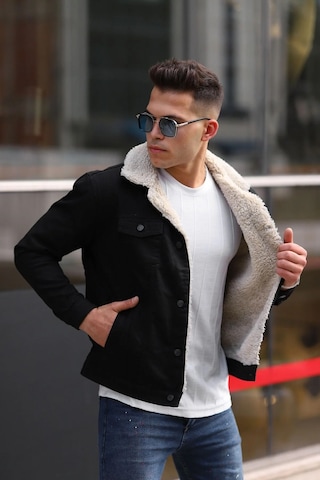 E-fendi Erkek Kürklü Denim Kot Mont Kışlık Sıcak Ve Şık Dış Giyim Siyah - Bej