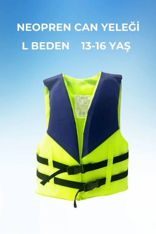 L Beden 10-15 Yaş, Neopren Sünger Yüzme Can Yeleği, Havuz Deniz Sarı - Lacivert