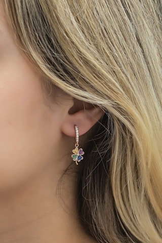 Nereze 925 Ayar Gümüş 10 MM Sallantılı Mix Taşlı Yoncaküpe