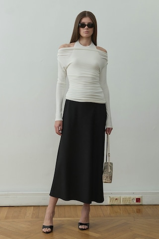 Suud Collection Siyah Leda Beli Lastikli Midi Etek