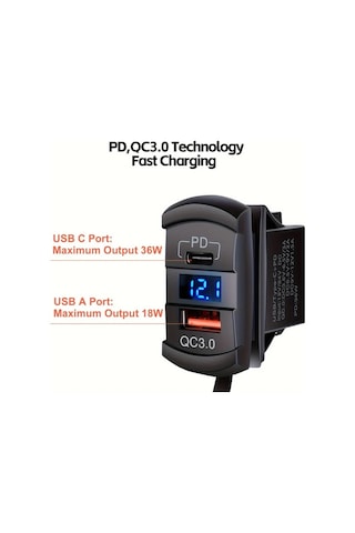Boatshop1 Bluray Tel Sigorta 12v 24v Usb Rocker Switch Soketi Kapakli Pd Qc3 Led Voltmetre Tekne Rv Motosiklet Deniz Anahtar Panelleri Pilsiz