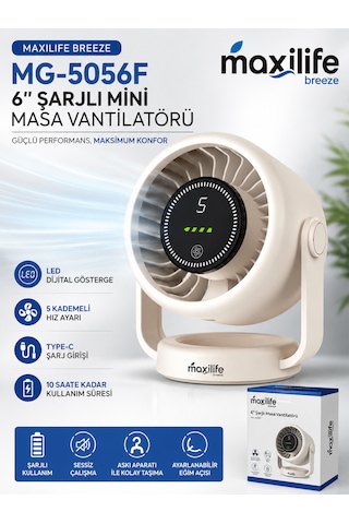 Breeze Mg-5056f 6 İnç Şarjlı Mini Masa Vantilatörü Led Göstergeli 5 Kademeli Hız Ayarlı