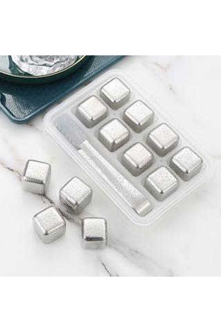 Tongxida 304 Paslanmaz Çelik Gıda Sınıfı Buz Tartar Seti - 8 Adet Gümüş Metal Buz Küpü İçecek Bira Viski Gümüş