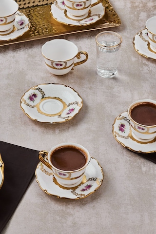 Karaca Royal Bone Elizabeth 6 Kişilik Kahve Fincan Takımı 90 Ml