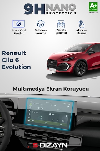 S-dizayn Renault Clio 6 Evolution 9h Multimedya Ekran Koruyucu Parlak 2026 Üzeri A+ Kalite