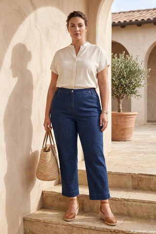 Lale Butik Büyük Beden Kadın Paçası İnci Detay Kot Denim Pantolon 09 Koyu Lacivert