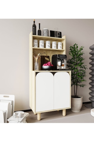 Parma 2 Kapaklı Mutfak Dolap, Kahve Köşesi, Çok Amaçlı Dolap Safir Meşe-beyaz