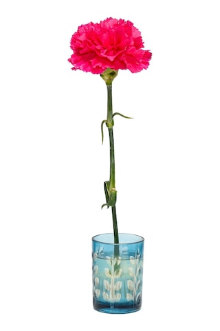 Flora Design- Minimal Mavi Yaprak Kesme Cam Vazo Mavi