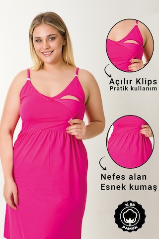 Parlingerie Hamile Lohusa Geceliği İp Askılı Fuşya