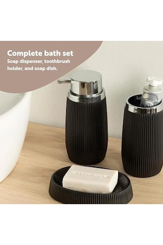 Home Evelyn 3'lü Banyo Seti 17.5x6.5x6.5 Cm+9x6.5x6.5 Cm+1 Siyah Siyah