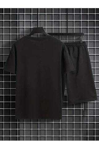 Startmore Erkek Beyaz''renkli Built Different Baskılı'' Basic Oversize T-shirt- Şort Takım Strup0000000000014 Siyah