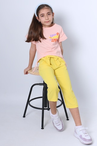 Kız Çocuk İkili Takım Sırt Baskılı Püsküllü Kolları Fıfırlı F20 Pembe