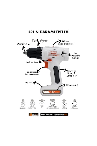 Assur 12V Type - c Usb Şarjlı Akülü Vidalama Dahili Batarya Matkap - 2103