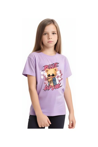 Panios Kids And Cool Baskılı Kız Çocuk Kısa Kollu T-shirt Lila