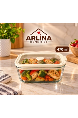470 Ml Vakum Kapaklı Cam Saklama Kabı Krem