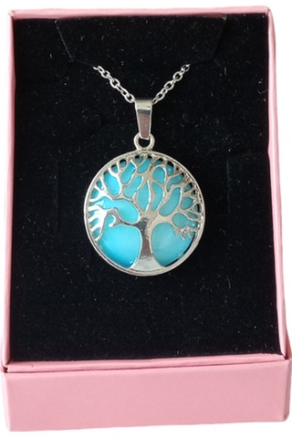 Opalit Doğal Taşlı Hayat Ağacı Çelik Kolye - Kadın Beyaz