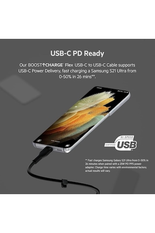 Belkin Boostcharge Flex 1 M Siyah Type-C To Type-C Hızlı Şarj Kablosu (Outlet)