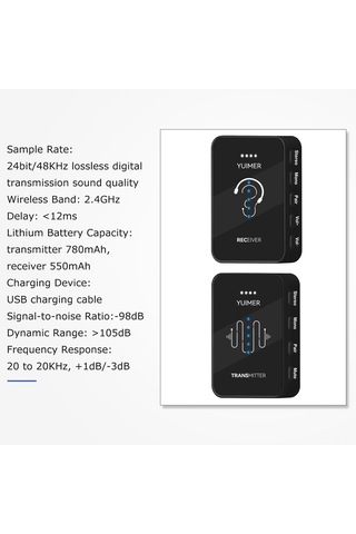 Yifomall Yuımer Wp-14 Kablosuz Kulaklık Döngüsü: 2.4ghz 12ms Gecikme, 30m Menzil, 24bit/48khz Kayıpsız Ses 1 Verici