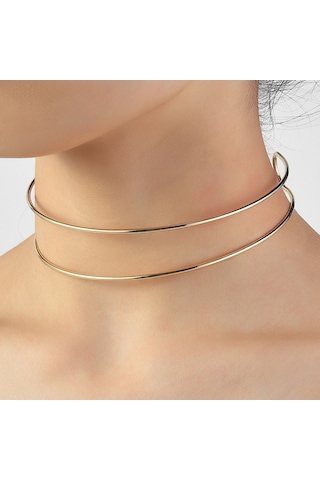 Soulader İki Sıra Metal Zincirli Sert Yaka Stili Choker Gerdanlık Kadınlar İçin Altın Renk Tork Kolye Takı Aksesuar Çok REnkli