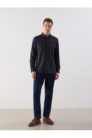 Lcwaıkıkı Classic Lacivert Regular Fit Armürlü Cepli Erkek Gömlek