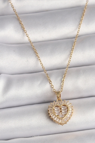 316l Çelik Gold Renk Zincir Zirkon Taşlı Kalp Model Kadın Kolye Çok renkli 32668930