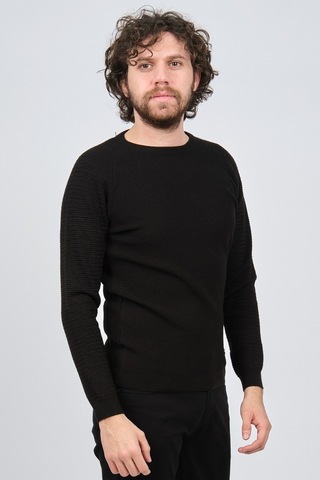 Çizgi Triko Erkek Bisiklet Yaka Slim Fit Kazak 42554259 Siyah Siyah
