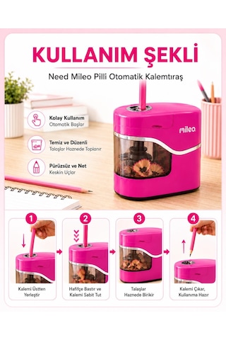 Mileo Pilli Otomatik Pembe Kalemtraş