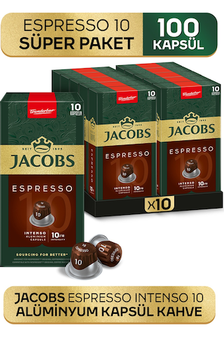 Jacobs Espresso 10 Intenso Nespresso Uyumlu Alüminyum Kapsül Kahve 10 x 10'lu
