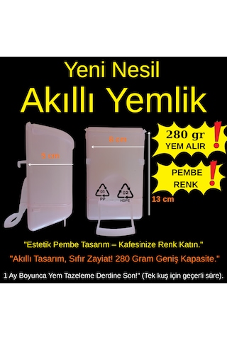 Pembe Akıllı Kuş Yemliği - 280 Gr Geniş Hazneli Kabuk Ayırıcılı Muhabbet Kuşu Yemliği 13x8x5 Cm
