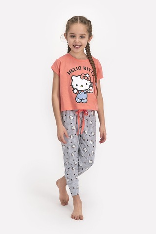 Hello Kitty Lisanslı Şeftali Kız Çocuk Kısa Kol Pijama Takımı Somon