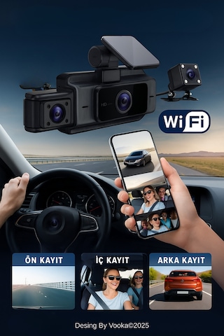 Araç İçi Wifi Dvr Kamera Full Hd 1080p Dashcam Gece Görüşlü G-sensörlü Park Modu Mobil