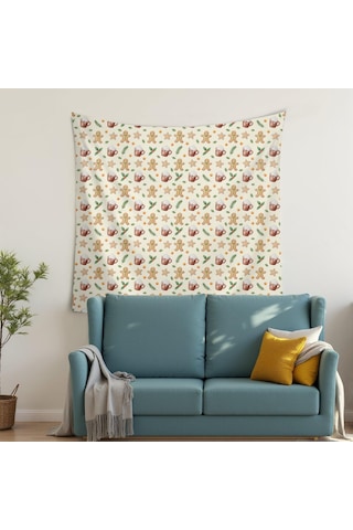 Noel Desenli 50x50 İnç Kare Duvar Gobleni, Ev, Oturma Ve Yatak Odası Duvar Dekoru İçin