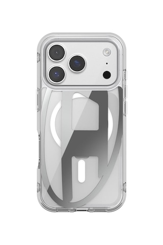 Diesel Apple iPhone 17 Pro Uyumlu Magsafe Destekli Oval D Metalik Kılıf - Gümüş