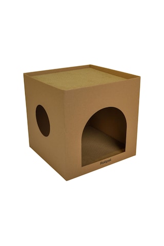 Karton Kedi Evi Ve Tırmalama Kutusu, Çift Fonksiyonlu, 32x32x32 Cm, Kedi Tırmalama Ve Dinlenme