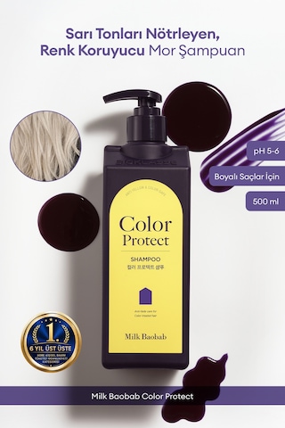 Sarı Renkleri Nötrleyen, Renk Koruyucu Mor Şampuan Mılk Baobab Color Protect Shampoo Boyalı / Röfleli