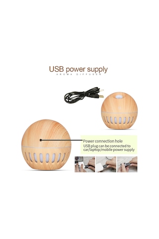 Monyee Mini Ahşap Desenli Usb Nemlendirici - 130ml, Led Gece Lambası, Aromaterapi, Sessiz İşlevli, Ev/ofis Kullanıma Uygun