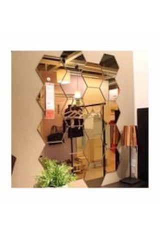 Altıgen Bal Peteği 12'li Aynalı Gold Pleksi Duvar Dekorasyon Ürünü