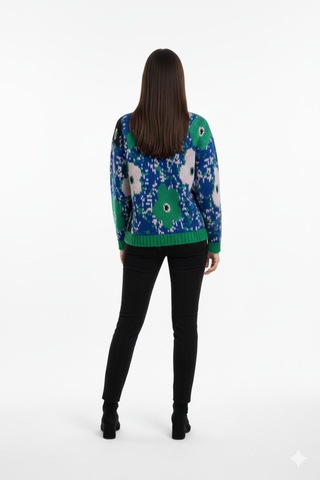 Youknitwear You Daisy Bisiklet Yaka Triko Kazak Mavi