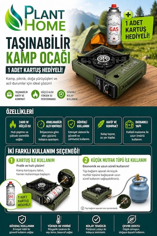 Taşınabilir Kamp Ocağı Kartuşlu & Tüplü Kullanım 1 Adet Gaz Kartuş Hediyeli Portatif Piknik Kamp Ocak Çok Renkli