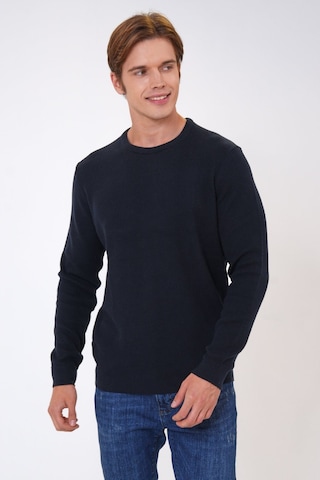 Siyah Regular Fit Jakarlı Pamuklu Bisiklet Yaka Triko-lacivert Lacivert